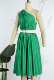 Grön Casual Solid rygglös med bälte sned krage ärmlösa klänningar