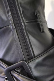 Negro Moda Casual Sólido Patchwork Con Cinturón Cremallera Suelta Cintura Alta Pierna Ancha Parte Inferior De Color Sólido