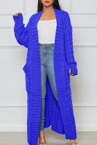 Blauw Casual Street Solid Slit Cardigan Weave Bovenkleding