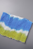 Синий Повседневный Принт Tie Dye Открытая спина Без бретелек Плюс размер Из двух частей