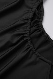 Черное сексуальное однотонное платье без рукавов с вырезом на спине и уздечкой