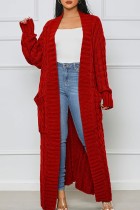 Vêtement d'extérieur en tissage de cardigan fendu solide de rue décontracté rouge