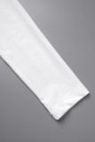 Кремово-белый сексуальный повседневный однотонный лоскутный квадратный воротник с длинным рукавом из двух частей