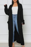 Red Casual Street Solid Slit Cardigan Weave Outerwear