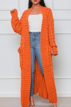 Orange Casual Street Solid Slit Cardigan Weave Ytterkläder