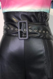 Black Fashion Casual Solid Patchwork With Belt Zipper Loose High Waist Wide Leg Solid Color Bottoms