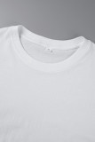 White Daily Vintage Print Letter O Neck T-Shirts