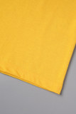Желтые повседневные футболки с круглым вырезом в стиле пэчворк с винтажным принтом