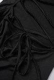 ブラック セクシー ソリッド 中空アウト 小帯 バックレス ノースリーブ ドレス ドレス