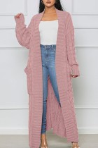 Vêtement d'extérieur en tissage de cardigan fendu uni décontracté rose clair