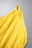 Robe sans manches jaune décontractée à dos nu avec ceinture à col oblique