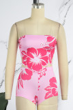 Pink Sexy Casual Print Backless Strapless Sleeveless Two Pieces