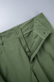 Khakifarbene, lässige, solide, ausgehöhlte, Patchwork-Hose mit normaler, hoher Taille und herkömmlicher einfarbiger Hose