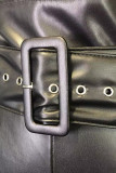 Patchwork solide décontracté à la mode marron avec fermeture à glissière de ceinture lâche taille haute jambe large fond de couleur unie