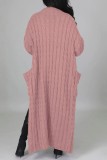 Rosa Casual Street Solid Slit Cardigan Weave Ytterkläder