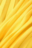 Желтые повседневные однотонные платья без рукавов с открытой спиной и поясом с косым воротником Платья