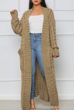 Black Casual Street Solid Slit Cardigan Weave Outerwear