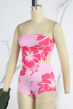 Pink Sexy Casual Print Backless Strapless Sleeveless Two Pieces