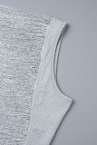 Silver Sexy Solid See-through O Neck Tops