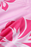 ピンクのセクシーなカジュアルプリントバックレスストラップレスノースリーブツーピース