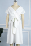 Witte casual effen patchwork V-hals A-lijn jurken