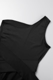 Zwart Casual Solid Backless Schuine kraag Normale jumpsuits