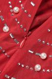 Red Sexy Party Formal Hot Drilling See-through Beading V Neck Sheer Robes