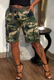 Marrone Casual Camouflage Stampa Draw String Pantaloni dritti dritti con stampa completa