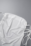 ホワイトセクシーなソリッドバックレスフォールドストラップデザインスパゲッティストラップドレス