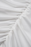 ホワイトセクシーなソリッドバックレスフォールドストラップデザインスパゲッティストラップドレス