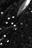 Black Elegant Solid Patchwork Feathers Beading Strapless Regular Jumpsuits