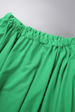 Khaki Sexy Solid Backless Fold Off the Shoulder Lantern Skirt Dresses