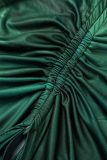 Green Street Print Draw String Backless High Opening Halter Robe Irrégulière Robes