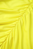 Robes de jupe crayon sans bretelles à pli solide jaune sexy