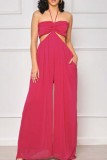 Gele Sexy Casual Solid Bandage Backless Halter Regular Jumpsuits