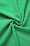 Vert Sexy Solide Dos Nu Plier De L'épaule Lanterne Jupe Robes