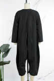 Schwarze, lässige, einfarbige Patchwork-Jumpsuits in normaler Passform