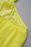 Желтые сексуальные повседневные сплошные повязки с открытой спиной и лямкой на шее, обычные комбинезоны