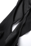 Vestidos pretos sexy casuais lisos com babados gola oblíqua irregulares