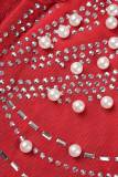 Aprikosen-sexy Party-Formelle Hot-Drilling-durchsichtige Perlen-Etuikleider mit V-Ausschnitt