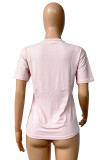 Camisetas casuais rosa estampadas básicas com decote em O