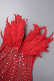 Fiesta sexy roja Perforación en caliente transparente Rebordear Vestidos de tubo con cuello en V