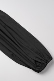 ブラックセレブソリッドくり抜きバックレスオフショルダー非対称ドレス