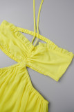 Желтые сексуальные повседневные сплошные повязки с открытой спиной и лямкой на шее, обычные комбинезоны