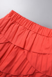Rose Red Casual Solid Patchwork Fold Mesh O Neck Half Sleeve Two Pieces