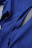 Blaue Street Solid ausgehöhlte Patchwork-Hose mit normaler, gerader, einfarbiger Hose und hoher Taille