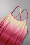 Vestidos de falda de un paso con correa de espagueti y abertura sin espalda con cambio gradual casual rojo rosa