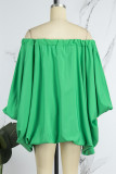 Khaki Sexy Solid Backless Fold Off the Shoulder Lantern Skirt Dresses