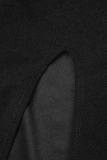 Robes de jupe enveloppées noires élégantes solides évidées en patchwork fendues à col rond