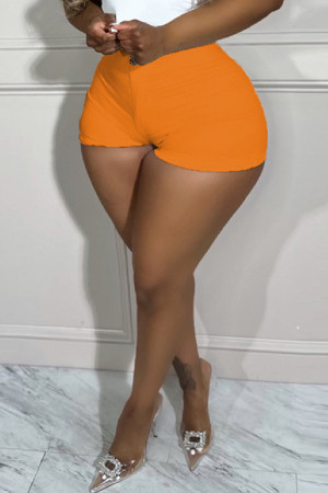 Orange Casual Solid Patchwork Skinny High Waist Conventional Solid Color Shorts